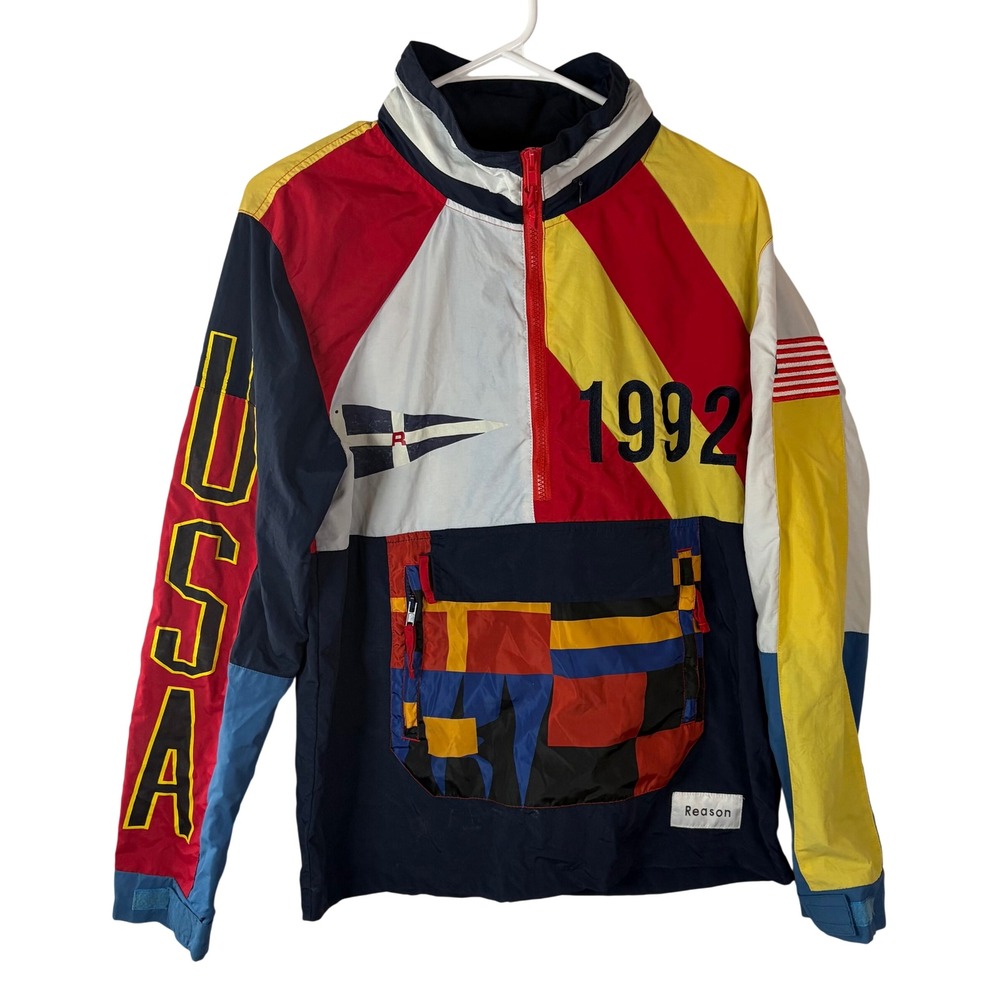 Reason Clothing Mens Colorblock Windbreaker Jacket 1992 USA Nautical Small